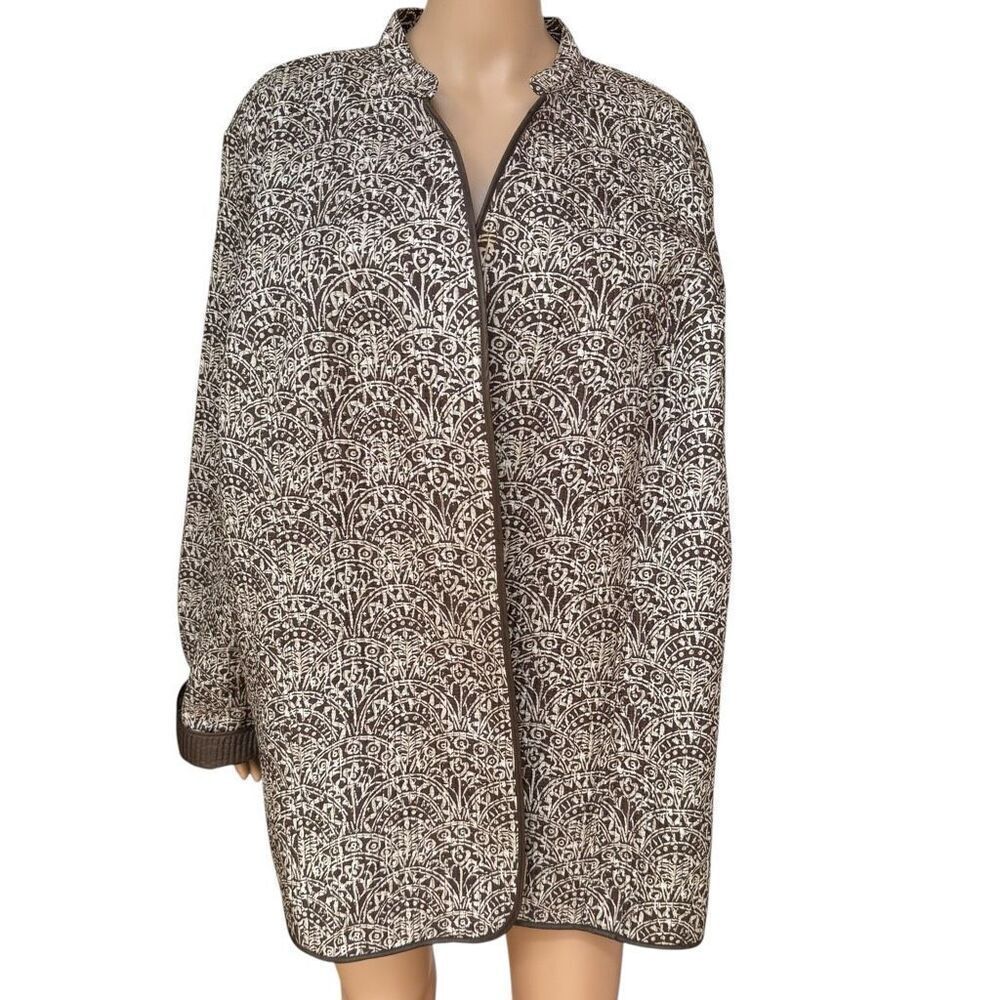 Soft By Avenue 100% Silk Quilted Jacket Lightweight Open Brown Bohemian Sz 30-32